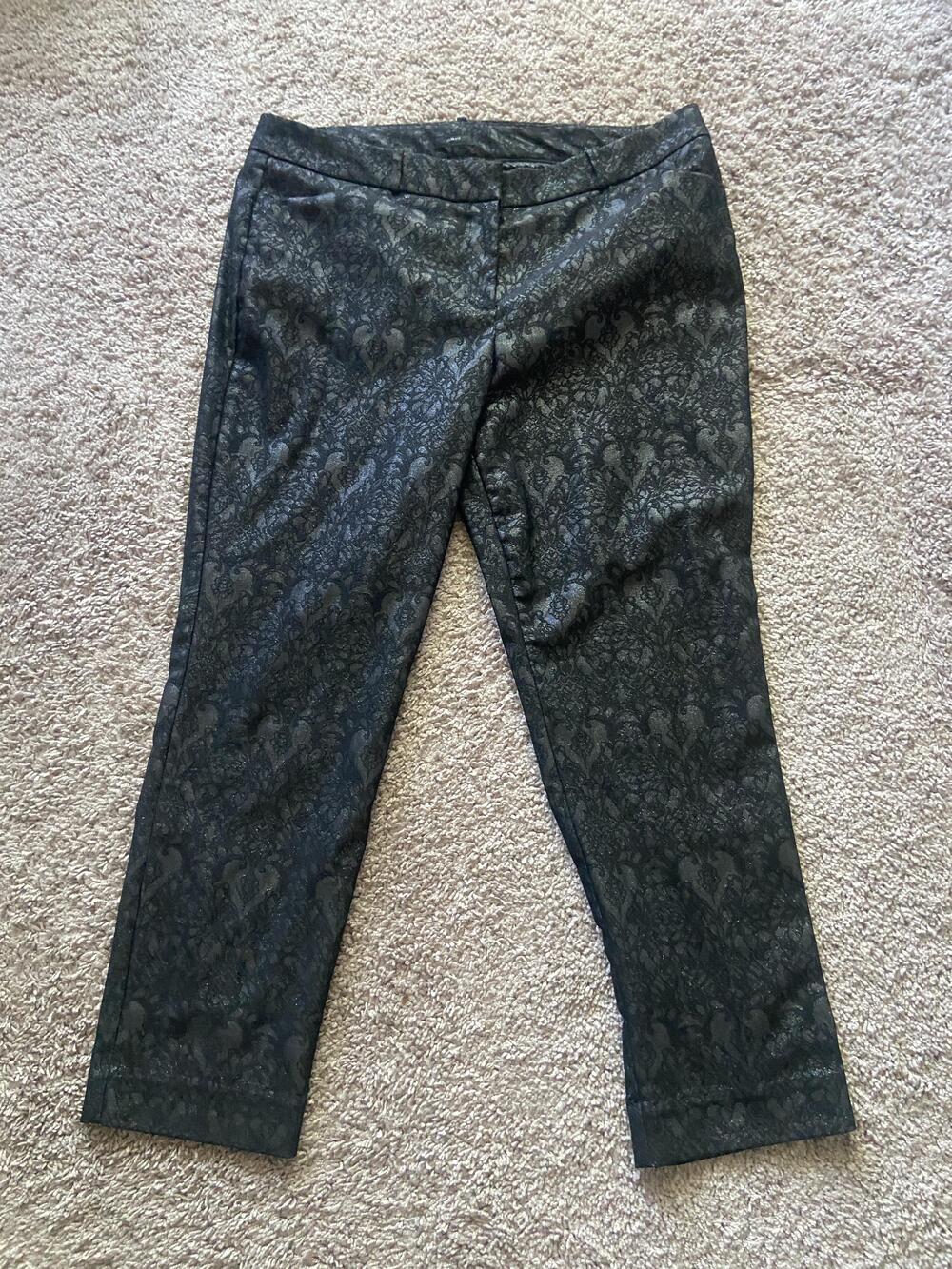 Worthington Dress Pants Womens 14 Black Slim Fit Floral Twill Ankle Jacquard